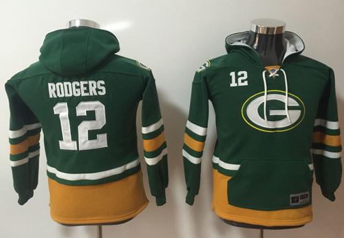 Nike Packers #12 Aaron Rodgers Green/Gold Youth Name & Number Pullover NFL Hoodie - Click Image to Close